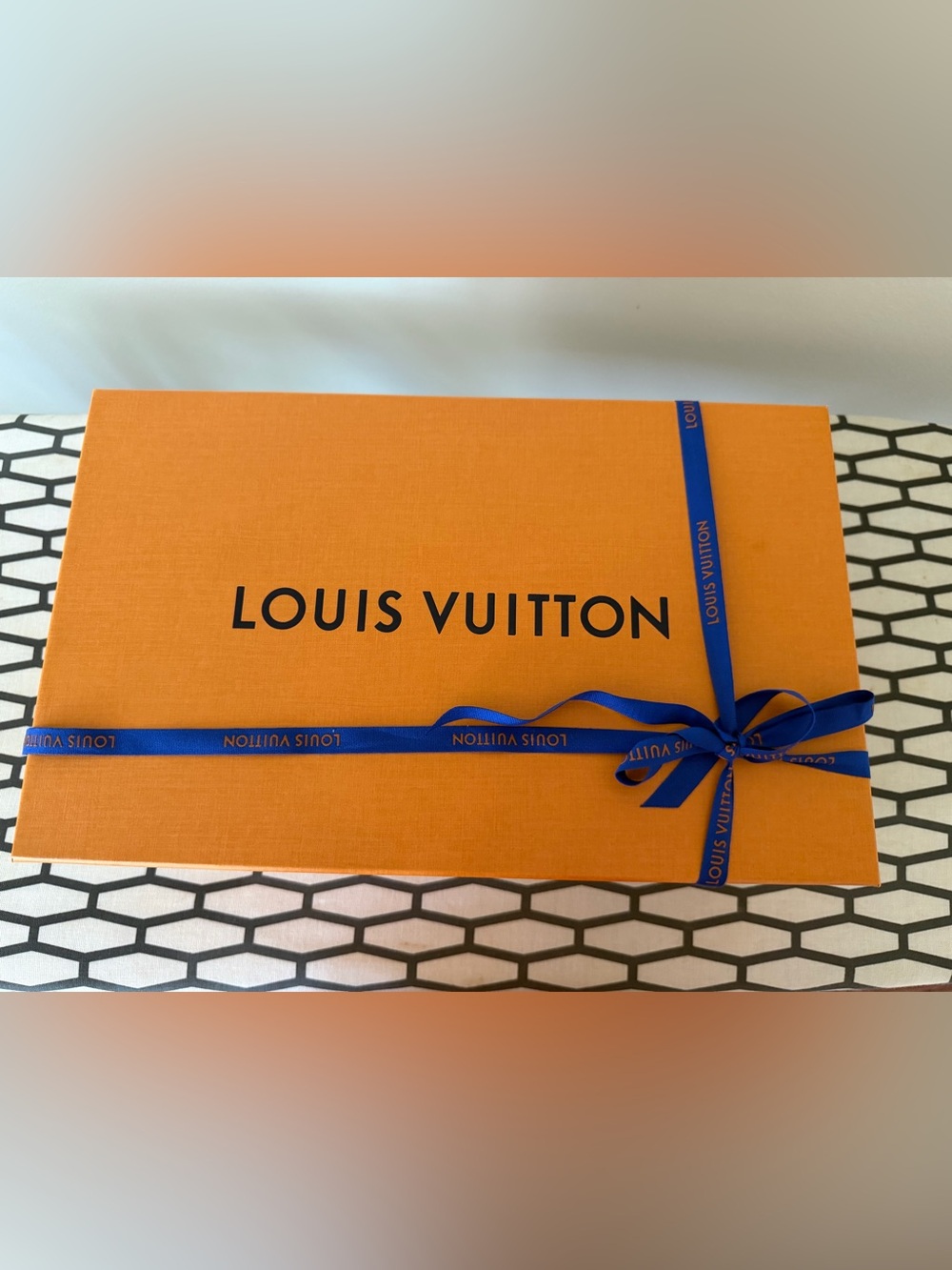 Louis Vuitton Orange Show Paper Box with Blue Ribbon, like new